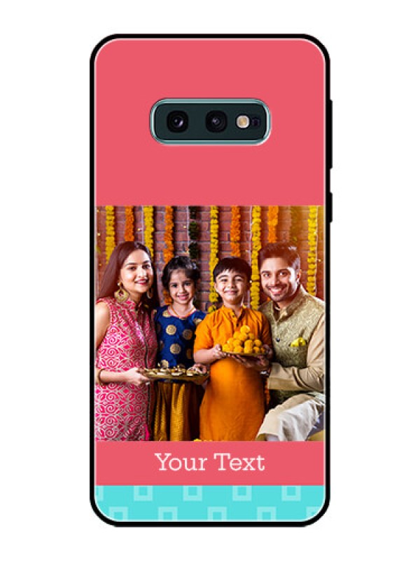 Custom Galaxy S10e Personalized Glass Phone Case  - Peach & Blue Color Design
