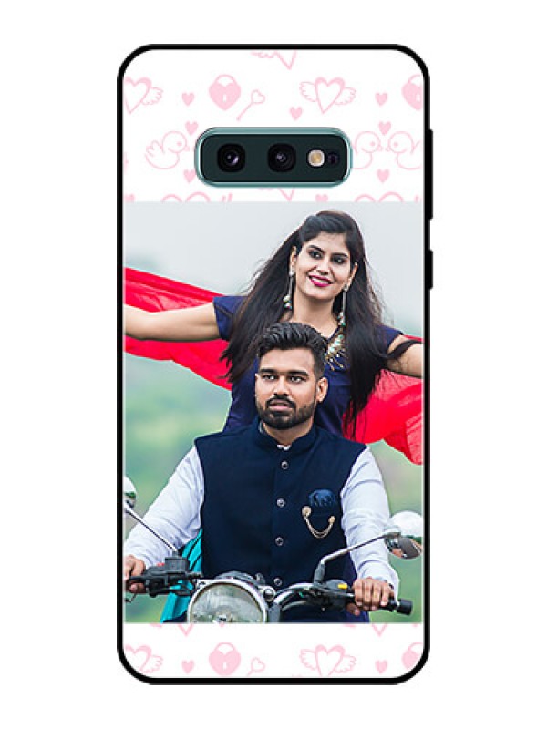 Custom Galaxy S10e Custom Glass Mobile Case  - Pink Flying Heart Design
