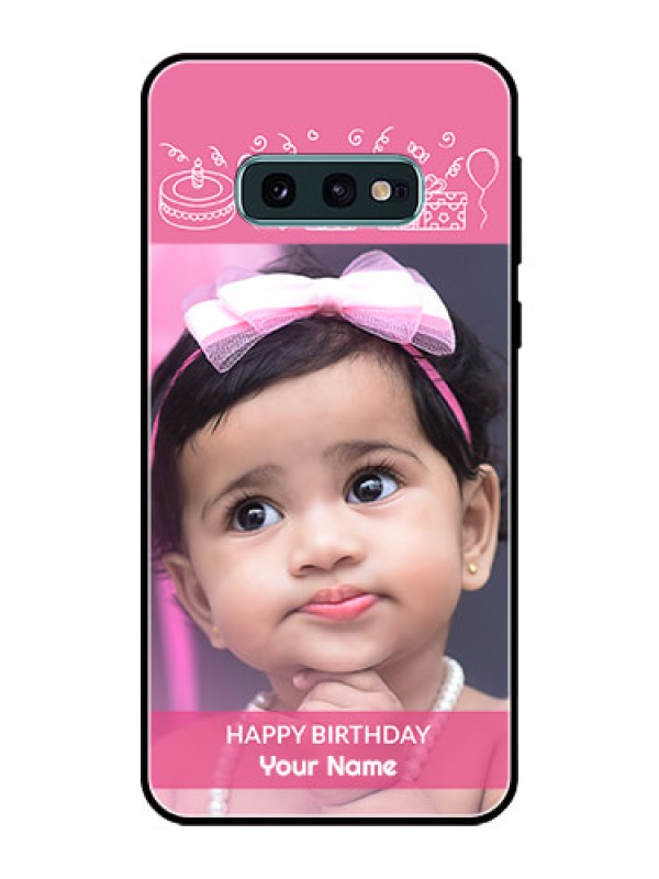 Custom Galaxy S10e Photo Printing on Glass Case  - with Birthday Line Art Design