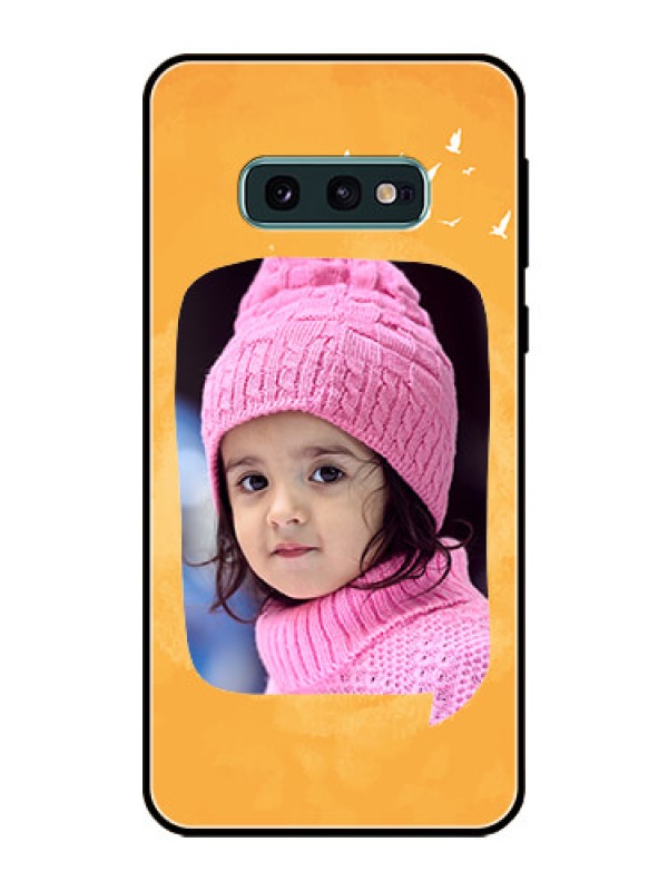 Custom Galaxy S10e Personalized Glass Phone Case  - Water Color Design with Bird Icons