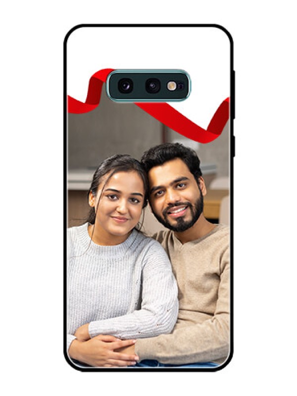 Custom Galaxy S10e Photo Printing on Glass Case  - Red Ribbon Frame Design