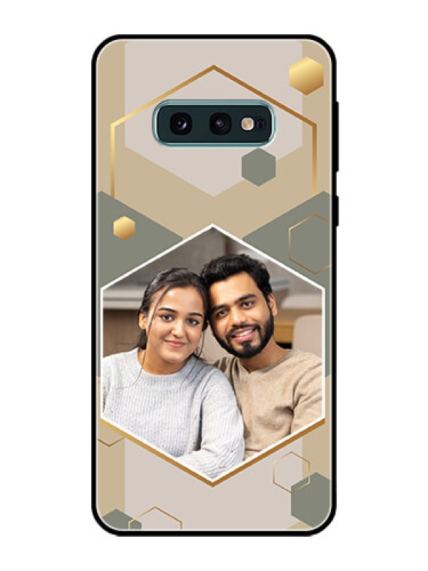 Custom Galaxy S10e Photo Printing on Glass Case - Stylish Hexagon Pattern Design