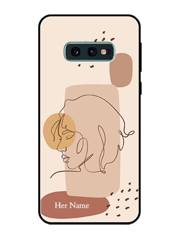 Custom Galaxy S10e Photo Printing on Glass Case - Calm Woman line art Design