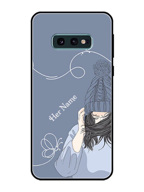 Custom Galaxy S10e Custom Glass Mobile Case - Girl in winter outfit Design