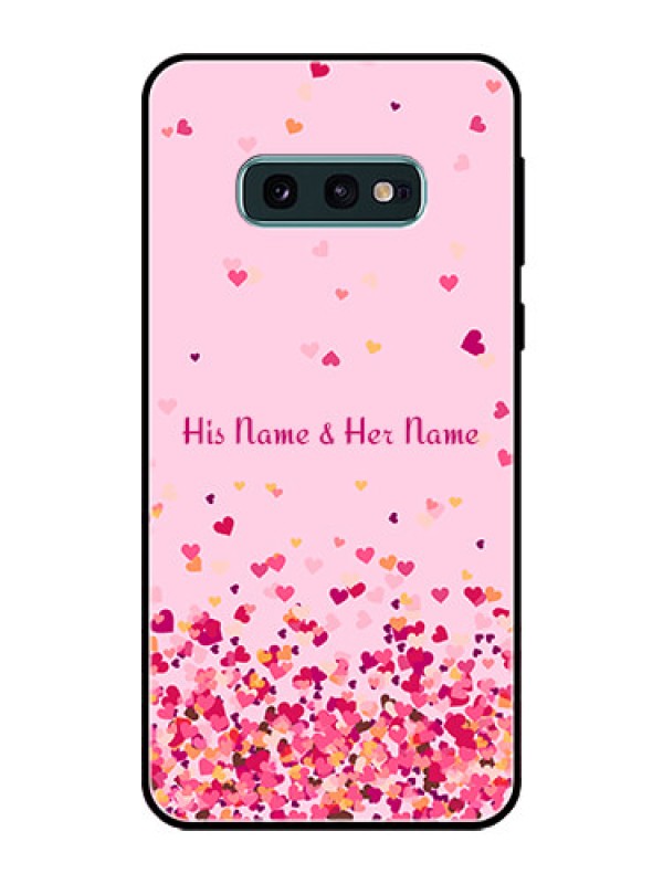 Custom Galaxy S10e Photo Printing on Glass Case - Floating Hearts Design