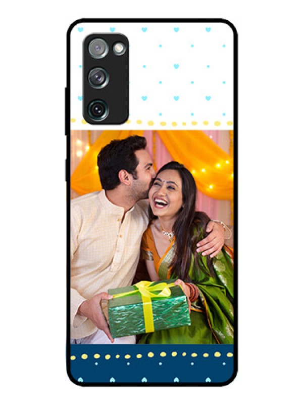 Custom Galaxy S20 Fe Personalized Glass Phone Case  - White and Blue Abstract Design