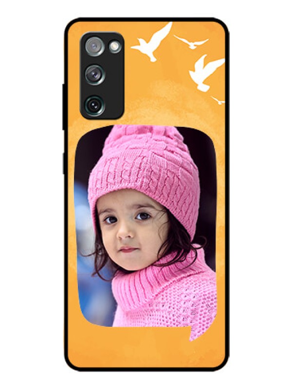 Custom Galaxy S20 Fe Personalized Glass Phone Case  - Water Color Design with Bird Icons