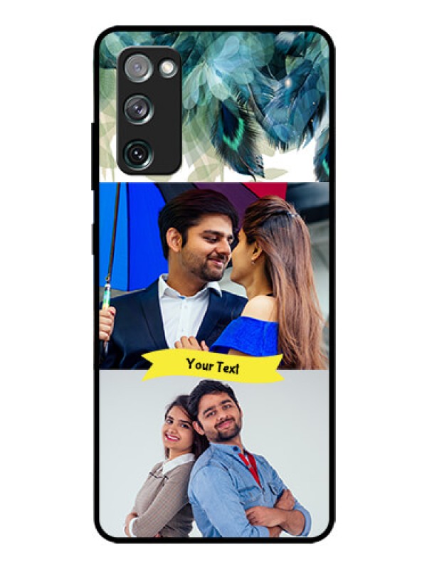 Custom Galaxy S20 Fe Personalized Glass Phone Case  - Image with Boho Peacock Feather Design