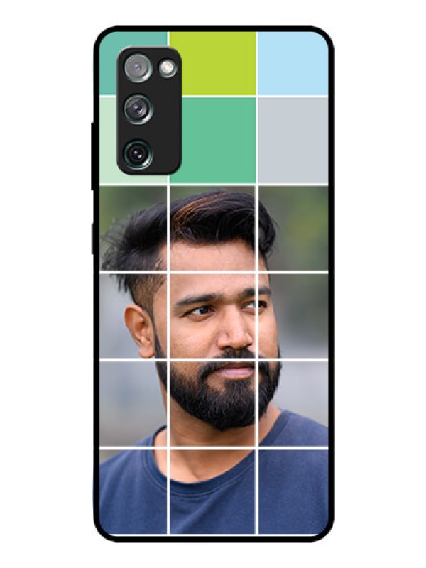 Custom Galaxy S20 Fe Photo Printing on Glass Case  - with white box pattern 