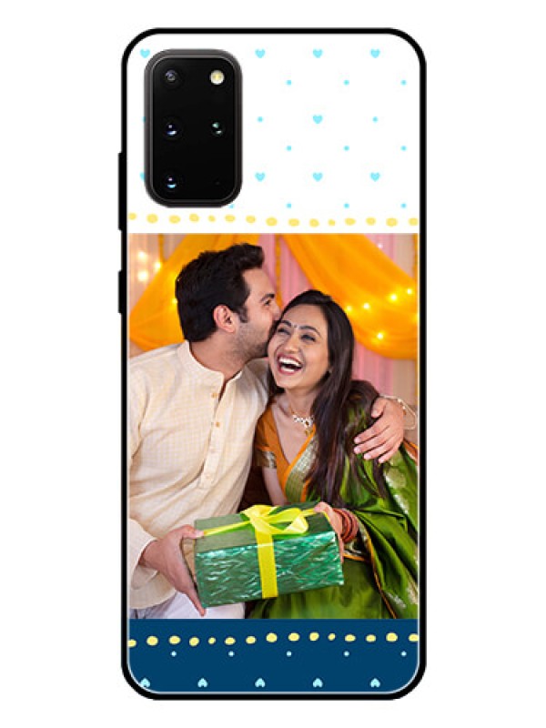 Custom Galaxy S20 Plus Personalized Glass Phone Case  - White and Blue Abstract Design