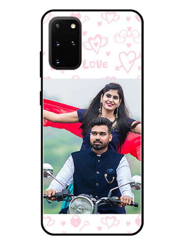 Custom Galaxy S20 Plus Custom Glass Mobile Case  - Pink Flying Heart Design