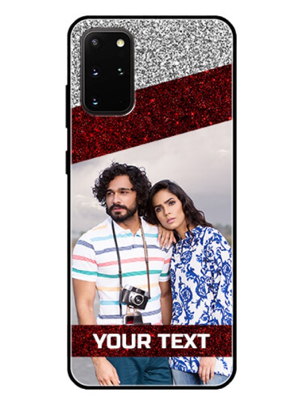 Custom Galaxy S20 Plus Personalized Glass Phone Case  - Image Holder with Glitter Strip Design