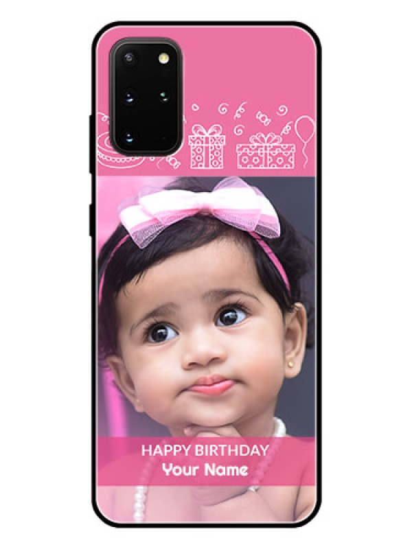 Custom Galaxy S20 Plus Photo Printing on Glass Case  - with Birthday Line Art Design