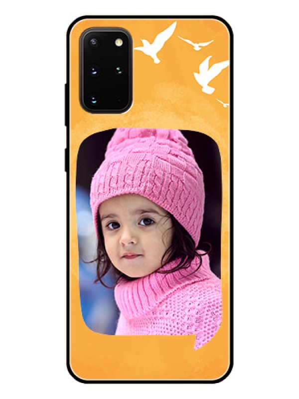 Custom Galaxy S20 Plus Personalized Glass Phone Case  - Water Color Design with Bird Icons