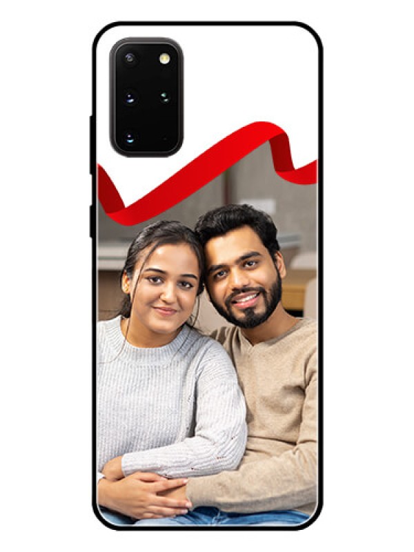 Custom Galaxy S20 Plus Photo Printing on Glass Case  - Red Ribbon Frame Design