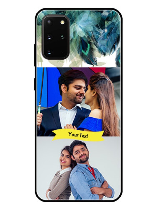 Custom Galaxy S20 Plus Personalized Glass Phone Case  - Image with Boho Peacock Feather Design