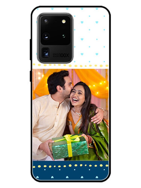 Custom Galaxy S20 Ultra Personalized Glass Phone Case  - White and Blue Abstract Design