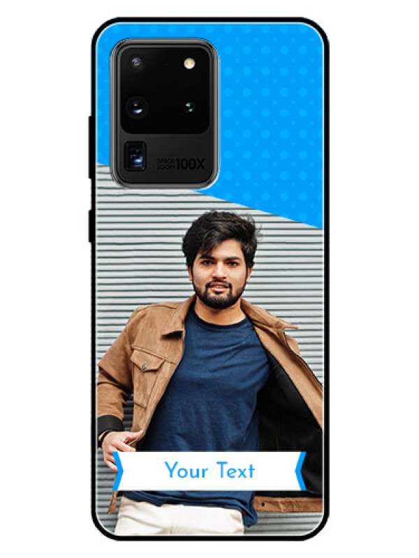 Custom Galaxy S20 Ultra Photo Printing on Glass Case  - Simple Blue Color Design