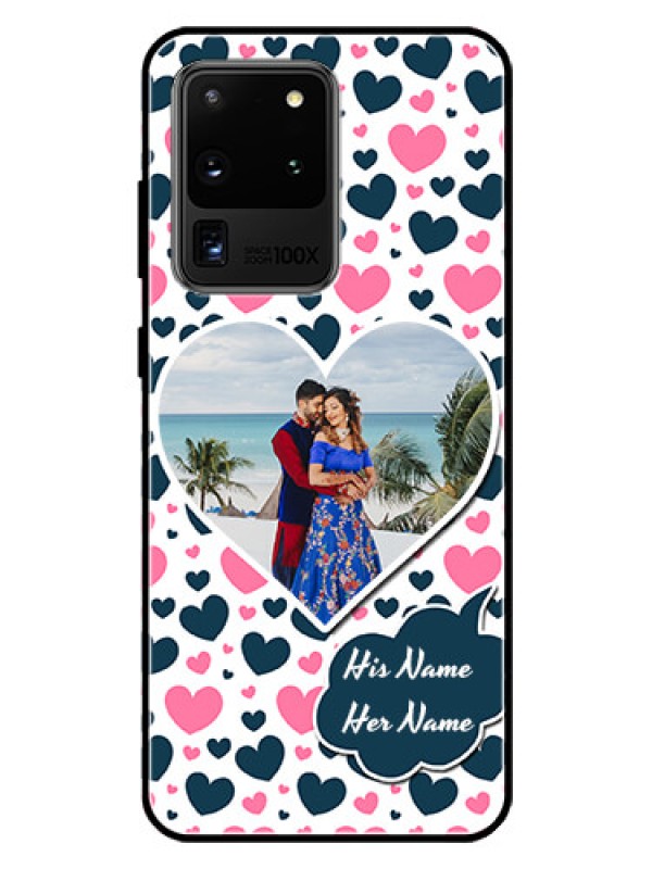 Custom Galaxy S20 Ultra Custom Glass Phone Case  - Pink & Blue Heart Design
