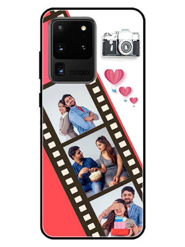 Custom Galaxy S20 Ultra Personalized Glass Phone Case  - 3 Image Holder with Film Reel