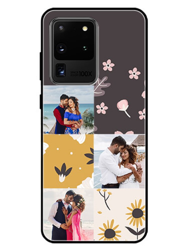 Custom Galaxy S20 Ultra Photo Printing on Glass Case  - 3 Images with Floral Design