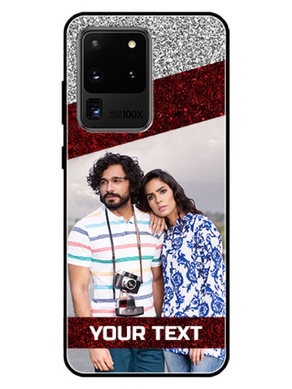 Custom Galaxy S20 Ultra Personalized Glass Phone Case  - Image Holder with Glitter Strip Design
