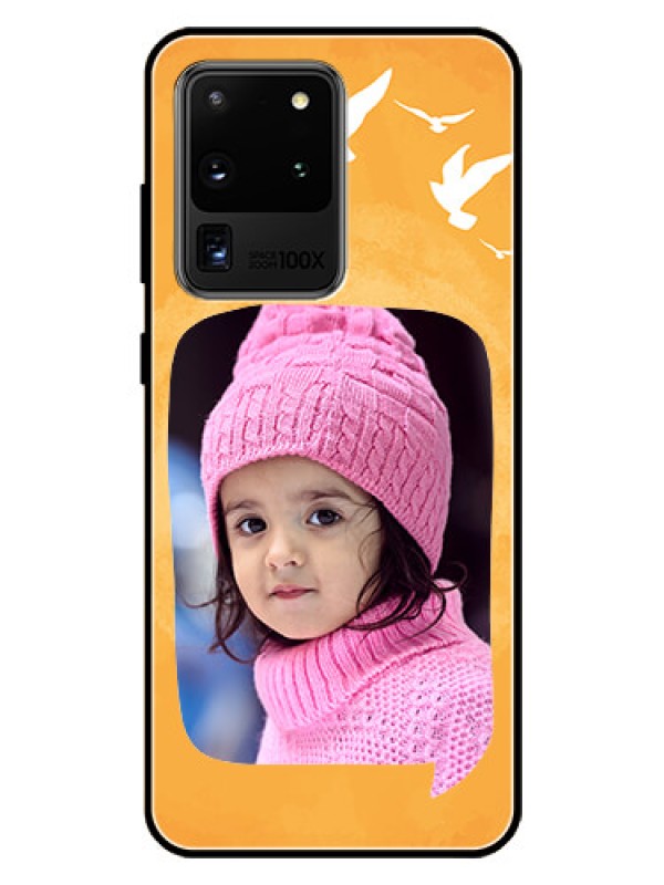 Custom Galaxy S20 Ultra Personalized Glass Phone Case  - Water Color Design with Bird Icons