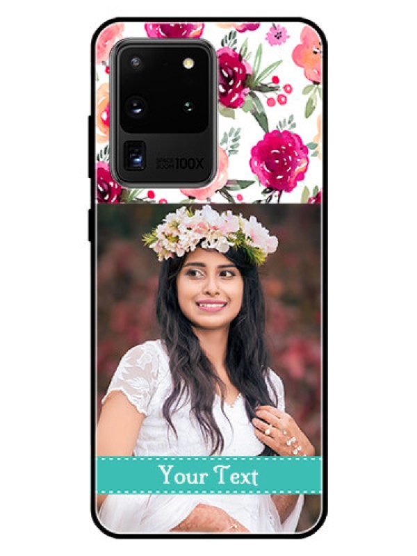 Custom Galaxy S20 Ultra Custom Glass Phone Case  - Watercolor Floral Design