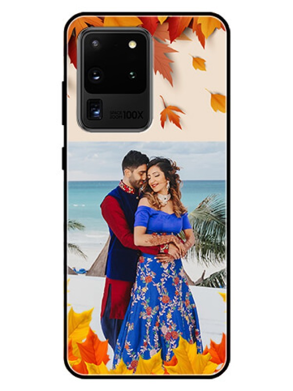 Custom Galaxy S20 Ultra Photo Printing on Glass Case  - Autumn Maple Leaves Design