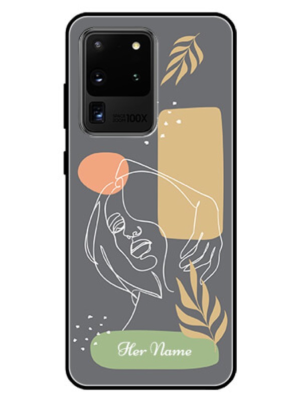 Custom Galaxy S20 Ultra Custom Glass Phone Case - Gazing Woman line art Design