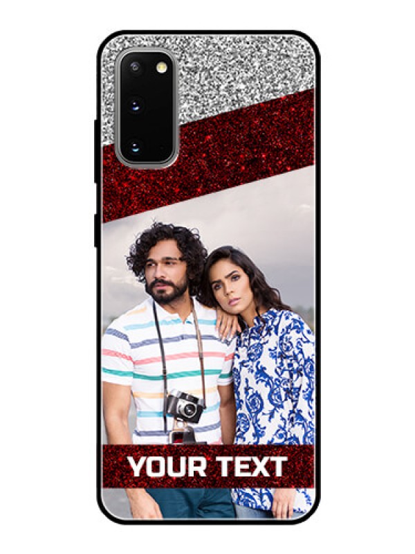 Custom Galaxy S20 Personalized Glass Phone Case  - Image Holder with Glitter Strip Design