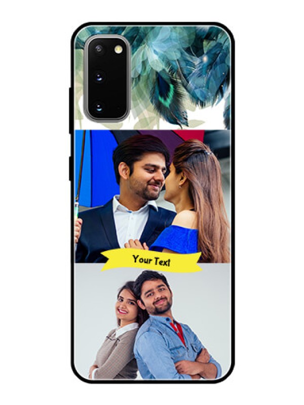 Custom Galaxy S20 Personalized Glass Phone Case  - Image with Boho Peacock Feather Design