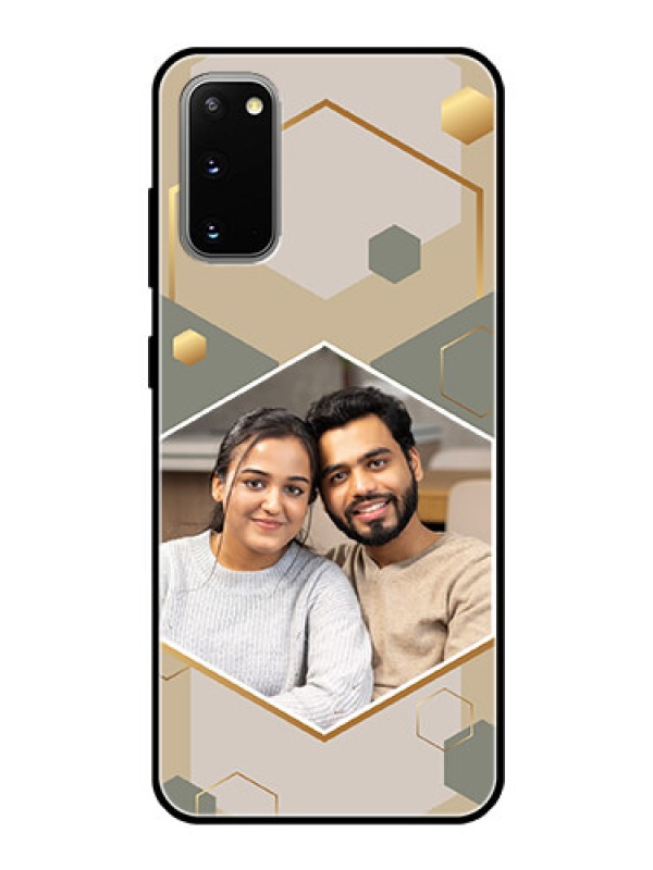 Custom Galaxy S20 Photo Printing on Glass Case - Stylish Hexagon Pattern Design
