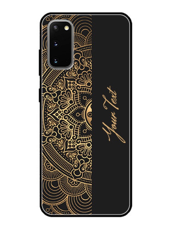 Custom Galaxy S20 Photo Printing on Glass Case - Mandala art with custom text Design