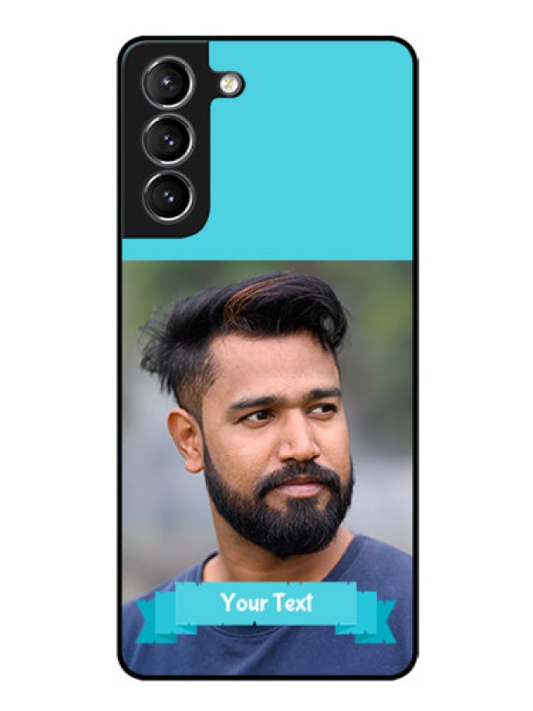 Custom Galaxy s21 Plus Personalized Glass Phone Case  - Simple Blue Color Design