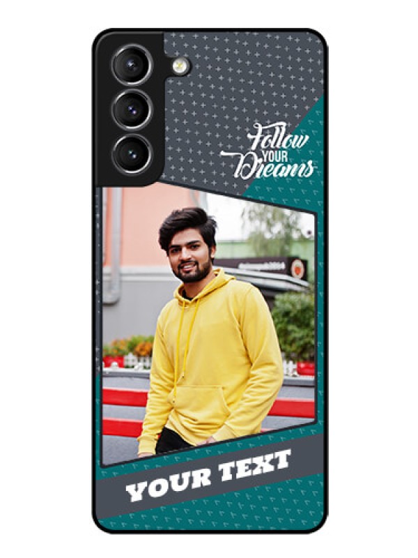 Custom Galaxy s21 Plus Personalized Glass Phone Case  - Background Pattern Design with Quote