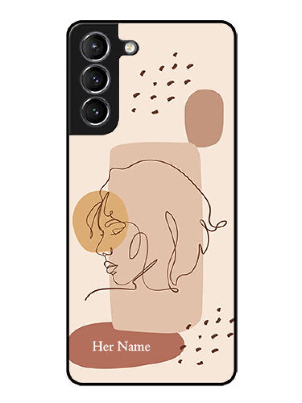 Custom Galaxy S21 Plus Photo Printing on Glass Case - Calm Woman line art Design