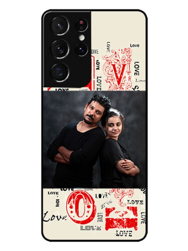 Custom Galaxy S21 Ultra Photo Printing on Glass Case  - Trendy Love Design Case