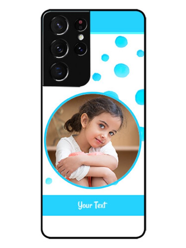 Custom Galaxy S21 Ultra Photo Printing on Glass Case  - Blue Bubbles Pattern Design