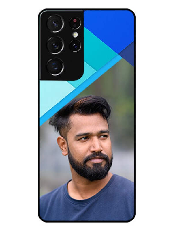 Custom Galaxy S21 Ultra Custom Glass Phone Case  - Blue Pattern Design