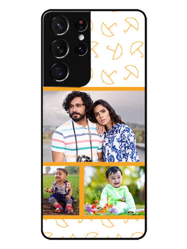 Custom Galaxy S21 Ultra Custom Glass Mobile Case  - Yellow Pattern Design