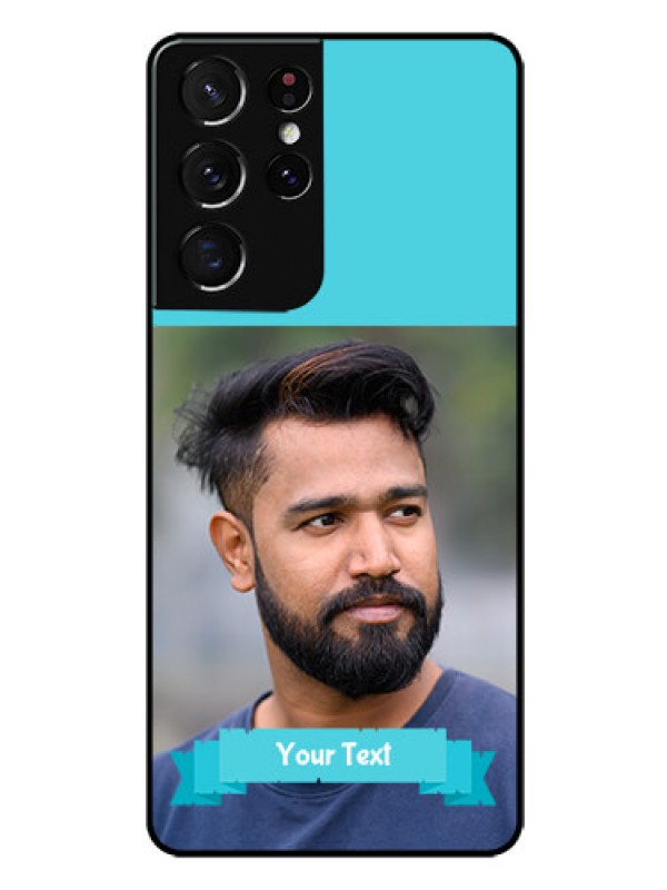 Custom Galaxy S21 Ultra Personalized Glass Phone Case  - Simple Blue Color Design