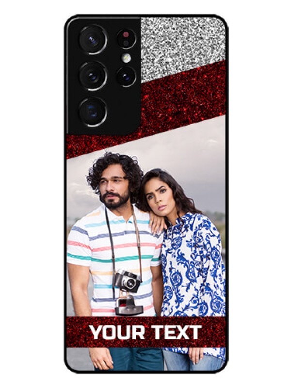 Custom Galaxy S21 Ultra Personalized Glass Phone Case  - Image Holder with Glitter Strip Design