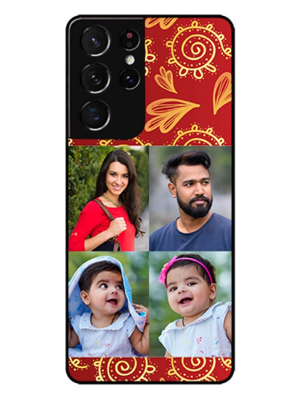 Custom Galaxy S21 Ultra Photo Printing on Glass Case  - 4 Image Traditional Design