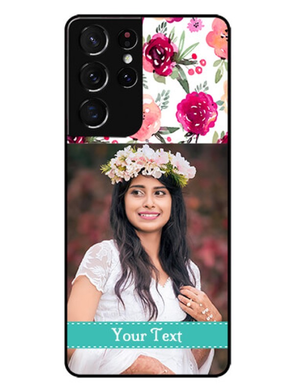 Custom Galaxy S21 Ultra Custom Glass Phone Case  - Watercolor Floral Design