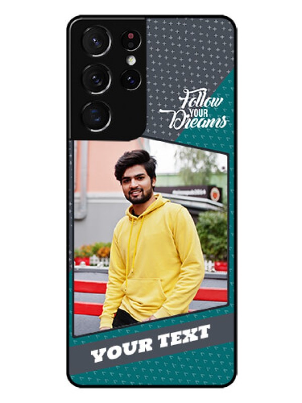 Custom Galaxy S21 Ultra Personalized Glass Phone Case  - Background Pattern Design with Quote