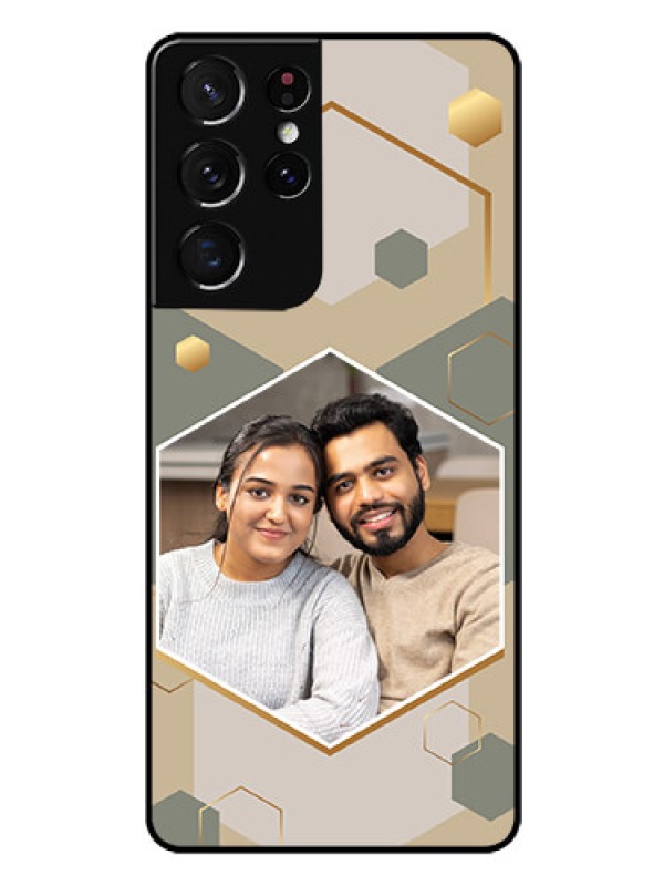 Custom Galaxy S21 Ultra Photo Printing on Glass Case - Stylish Hexagon Pattern Design