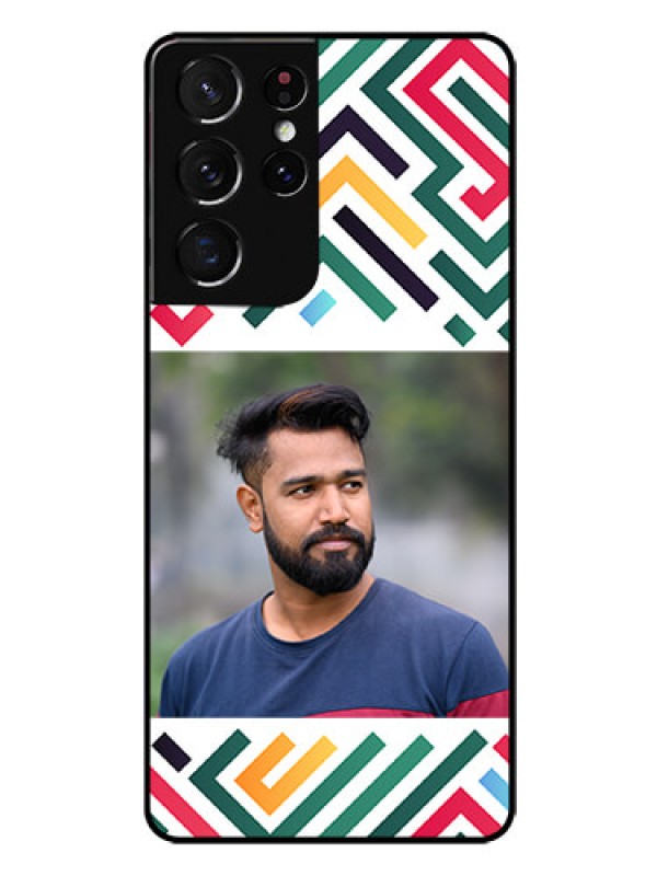 Custom Galaxy S21 Ultra Personalized Glass Phone Case - Colorful Maze Pattern Design