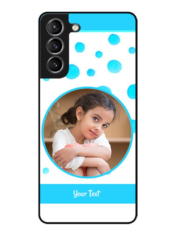 Custom Galaxy S21 Photo Printing on Glass Case  - Blue Bubbles Pattern Design