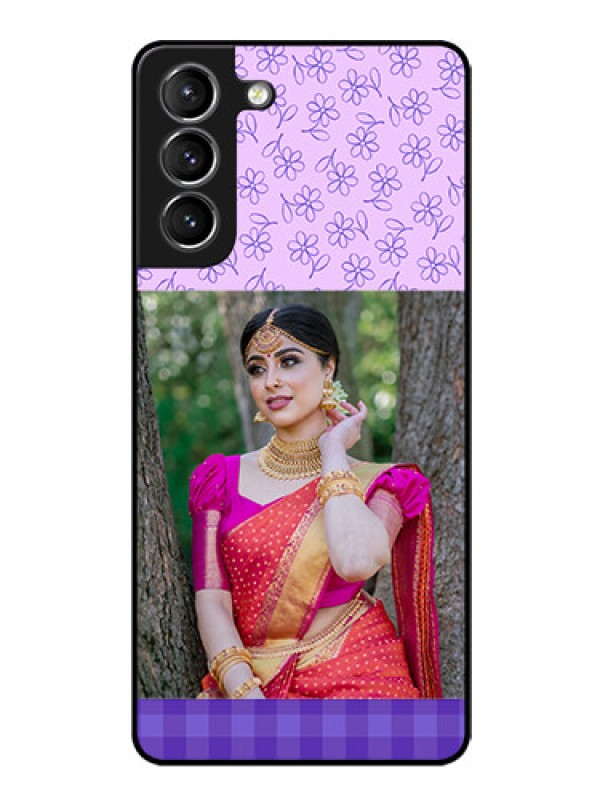 Custom Galaxy S21 Custom Glass Phone Case  - Purple Floral Design